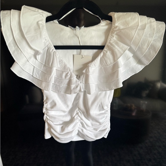 Zara White Ruffled Blouse - Picture 1 of 5